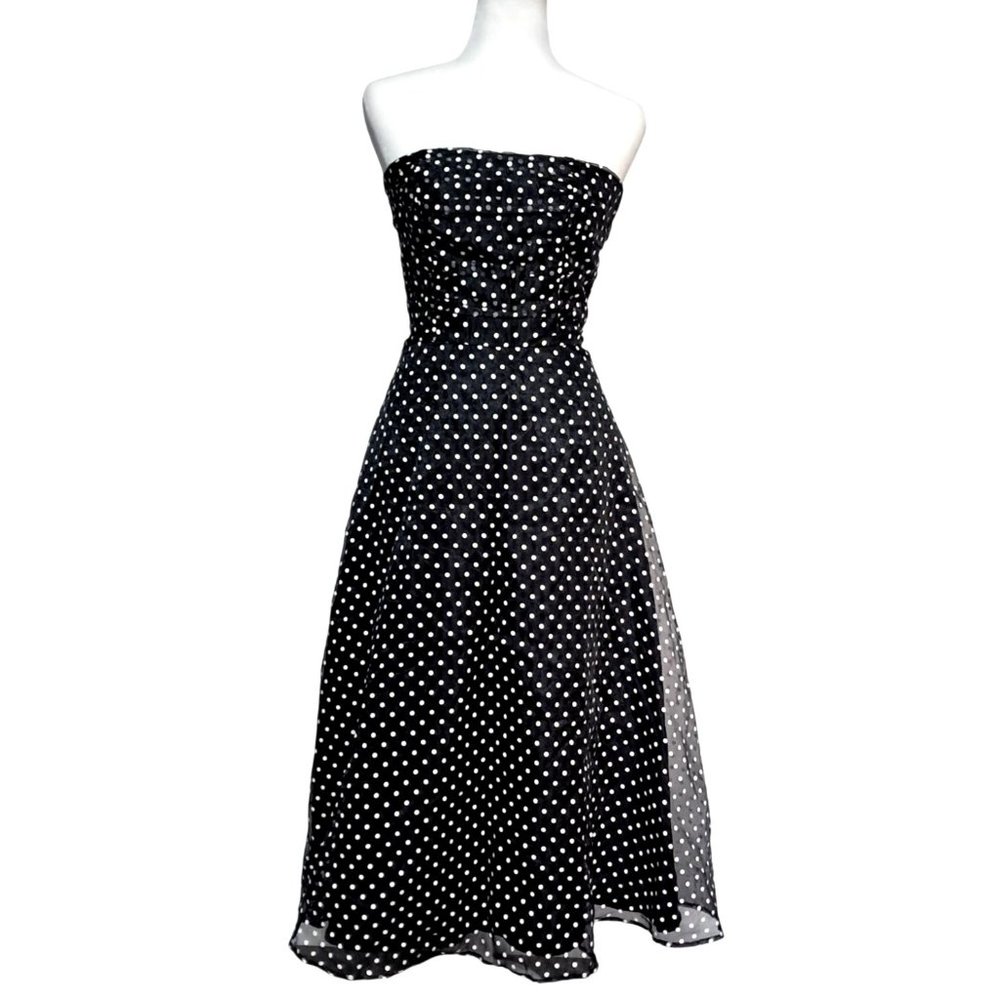 Vintage Mariposa Dress Womens Size 5-6 Black White Chiffon Polka Dot Sleeveless